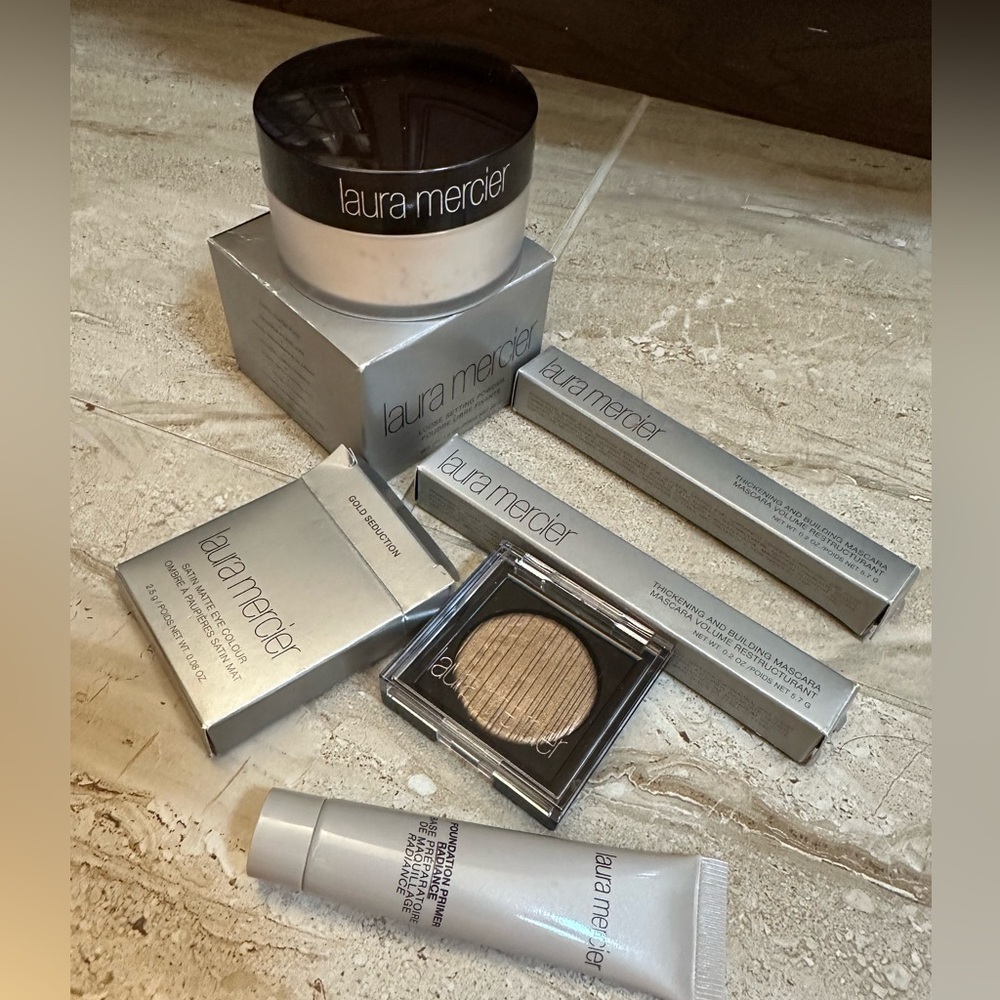 LAURA MERCIER new Mascara, Gold Seduction Eye Shadow, Loose Powder and Primer